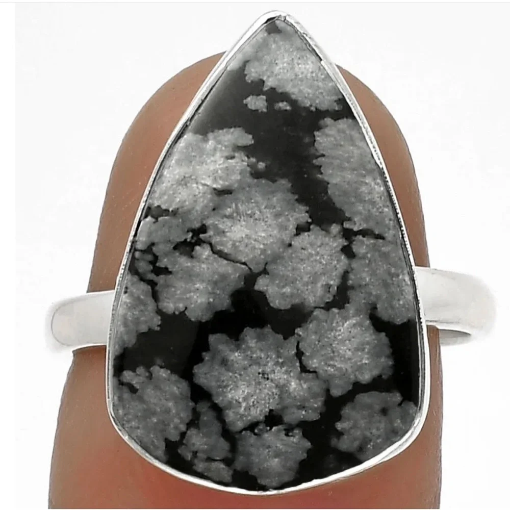 Snowflake obsidian silver rings size 7, 7 1/2 and 8 - Picture 1 of 10